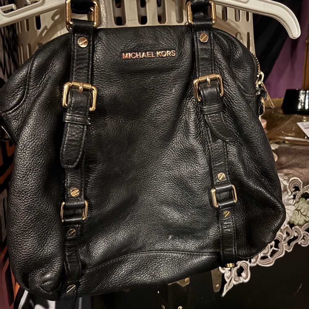 Michael Kors Black and Gold Shoulder Bag with Structured Design